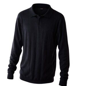 John Henry Black Knit Polo Sweater Men’s XXL | Long Sleeve 3-Button Collar